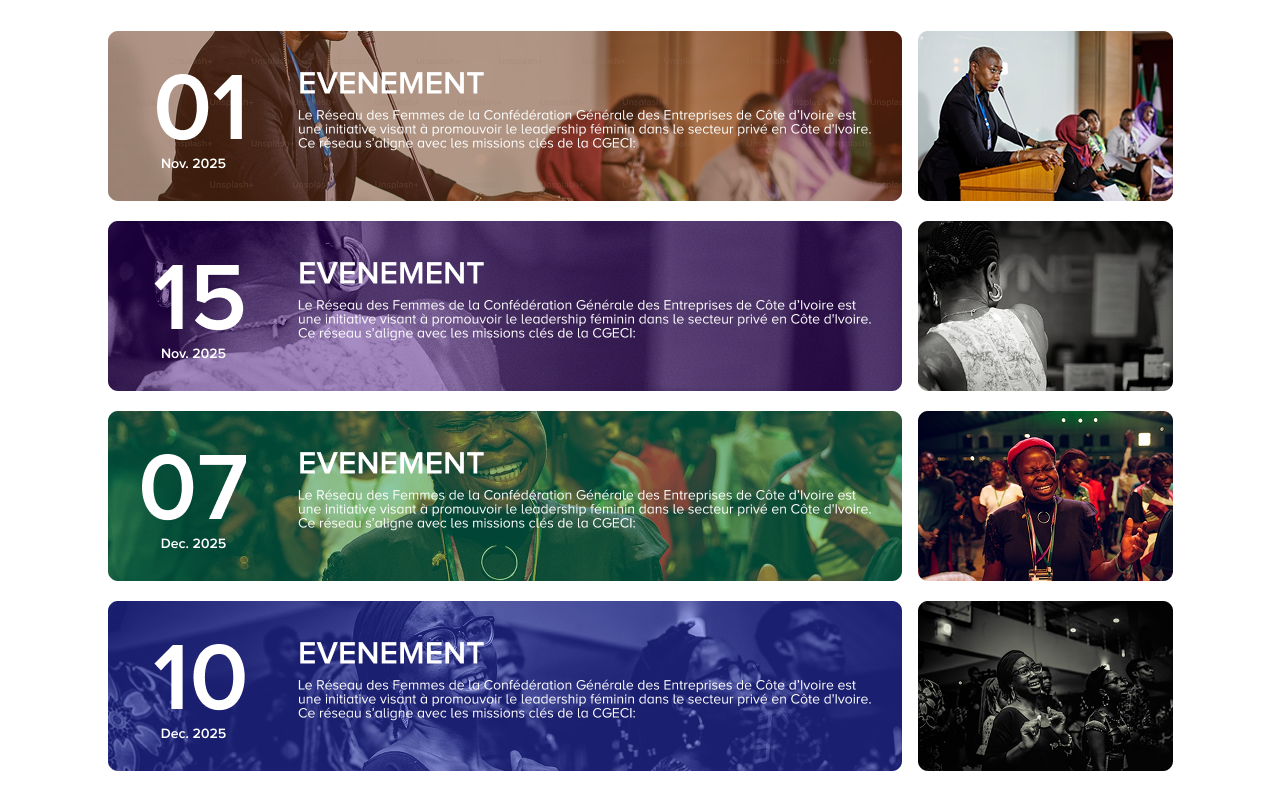 Calendrier des évènements